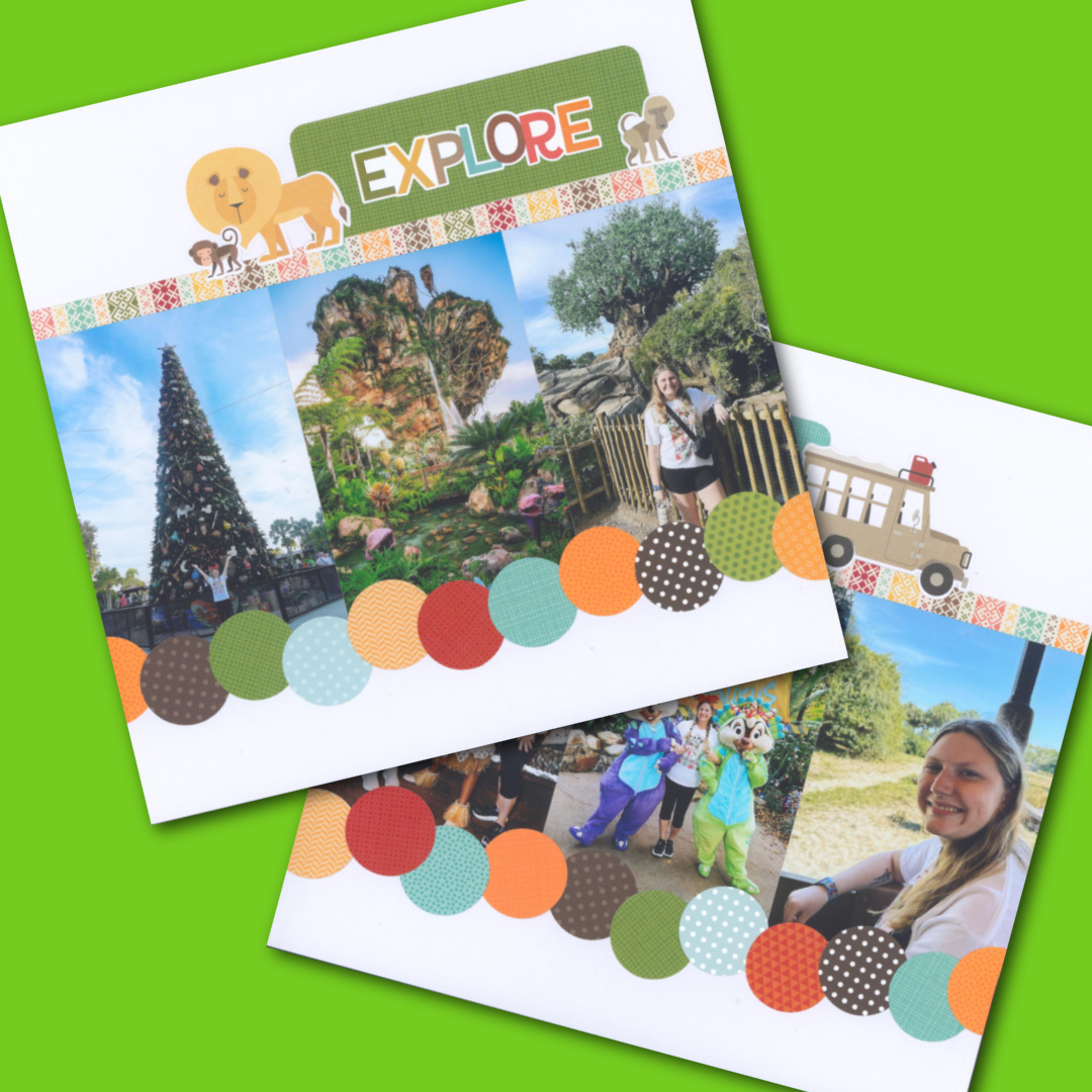 Disney Animal Kingdom scrapbook layouts